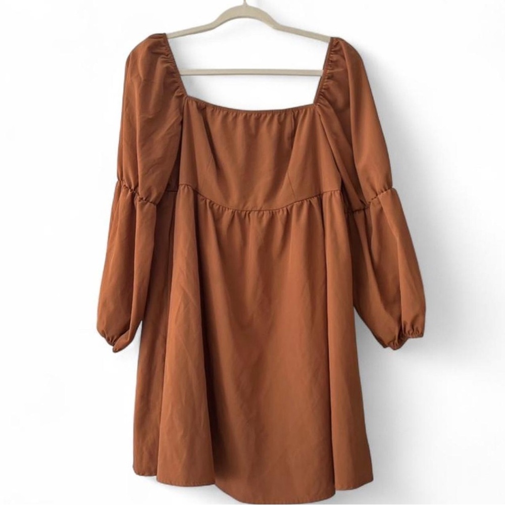 Brown Puff Sleeve Dress